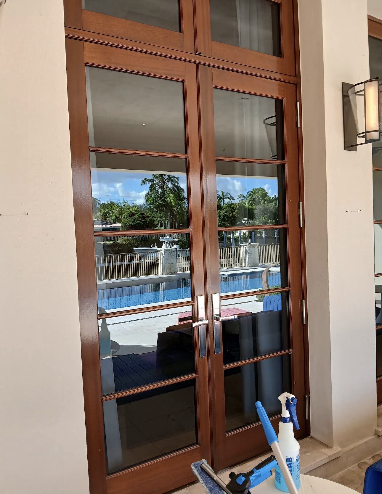 French doors overlooking pool
