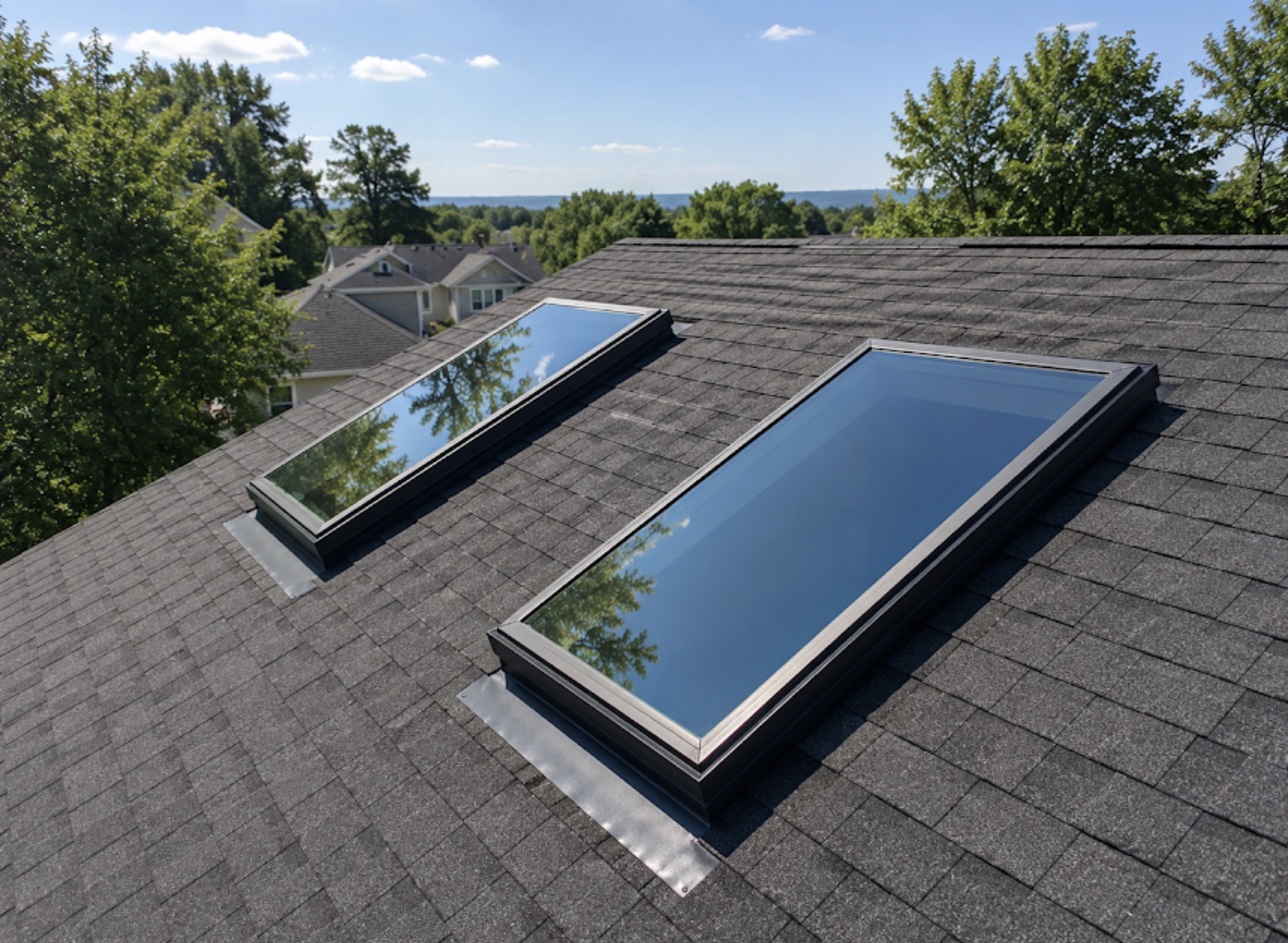 Clean skylights on shingle roof